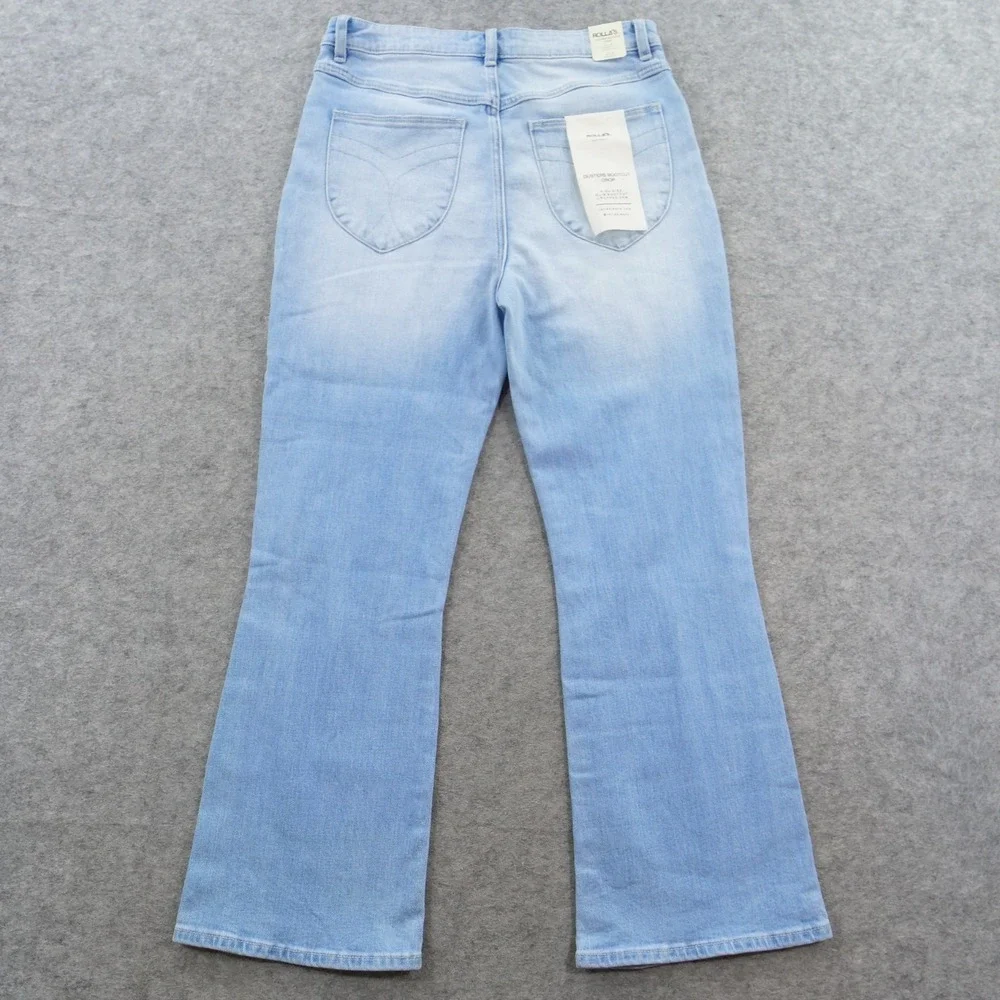 Rollas Dusters Jeans Womens 30 Blue Bootcut Crop High Rise Distressed Light New